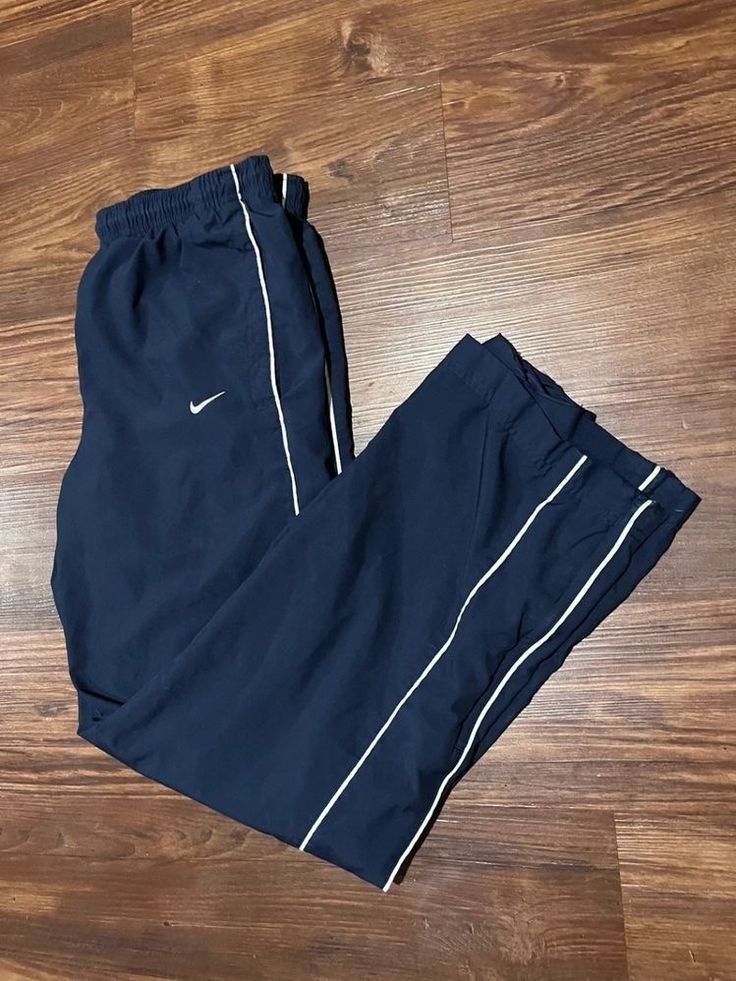 Nike Vintage Pants, White Adidas Track Pants, Y2k Track Pants, Nike Windbreaker Pants, Blue And White Adidas, Y2k Windbreaker, Windbreaker Pants, Vintage Nike Windbreaker, Blue Y2k