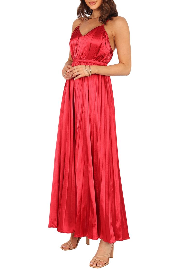 Pleated satin lends endless glamour to this party-ready wide-leg jumpsuit that dramatically sways with every stylish step you take. Hidden back-zip closure V-neck Adjustable straps Unlined 97% polyester, 3% spandex Hand wash, dry flat Imported Satin Jumpsuit, Red Fits, Red Jumpsuit, Party Invite, Wide Leg Jumpsuit, Evening Wear, Eden, Top Brands, Adjustable Straps