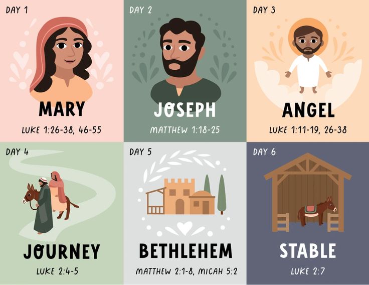 the twelve days of jesus's birth with images of people and animals in different colors