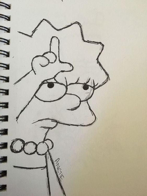 a drawing of a cartoon character holding a pair of scissors in one hand and looking at the viewer