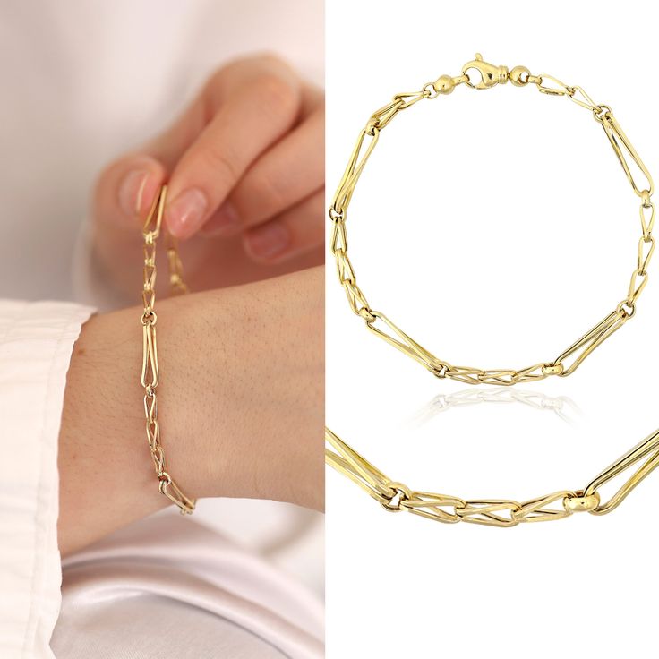 "◖ A B O U T ◗ Jewelry has a unique power to encapsulate memories, sentiments, and eras. The 14k Gold Thick Barleycorn Chain Bracelet achieves just that, bringing you back in time with its vintage-inspired design while remaining modern.  This bracelet, inspired by the delicate patterns of barleycorn, has a rich texture and depth thanks to its careful wheat chain and round links. It's the right balance of subtlety and statement at 4mm, allowing wearers to revel in its elegance alone or amp up its Polished Oval Link Paperclip Bracelet Gift, Modern Chain Link Gold Bracelet Gift, Link Bracelets With Polished Finish For Gifts, Polished Finish Chain Link Bracelet For Gift, Polished Link Chain Bracelet As Gift, Link Chain Bracelet With Polished Finish As Gift, Anniversary Link Chain Bracelet Tarnish Resistant, Anniversary Tarnish Resistant Link Chain Bracelet, Modern Chain Link Bracelet For Gift