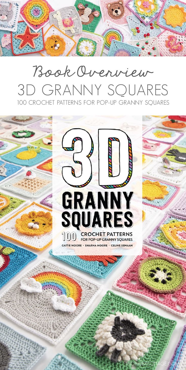 the book cover for granny square is shown with many crocheted squares on it