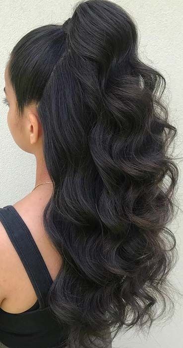 Elegant Ponytail Hairstyles, Hairstyles For Special Occasions, Pretty Ponytails, Elegant Ponytail, Bubble Ponytail, Half Ponytail, Hairstyles For, Long Black Hair, Wedding Hairstyles For Long Hair