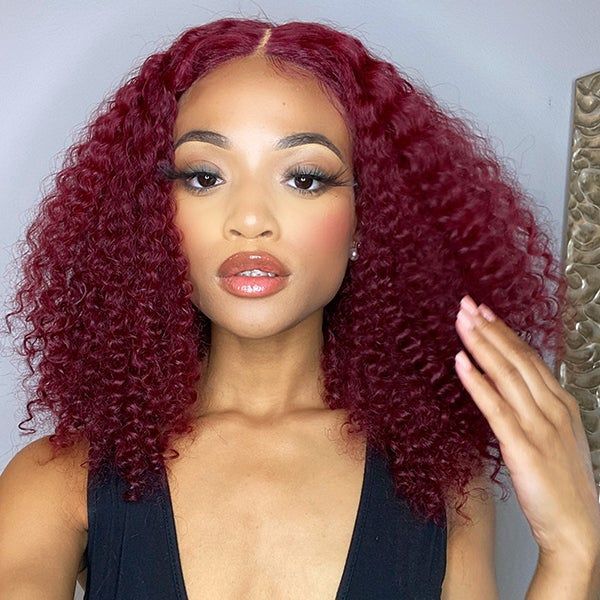 99j Bob, Curl Bob, Pelo Color Borgoña, Blonde Hair With Roots, Jerry Curl, Hair Color Burgundy, Simple Lace, Curly Bob Wigs, Closure Wigs