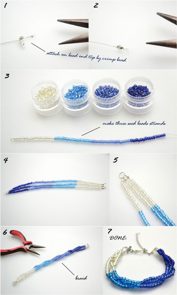 instructions to make beaded bracelets with beads and wire for jewelry making or diy crafts