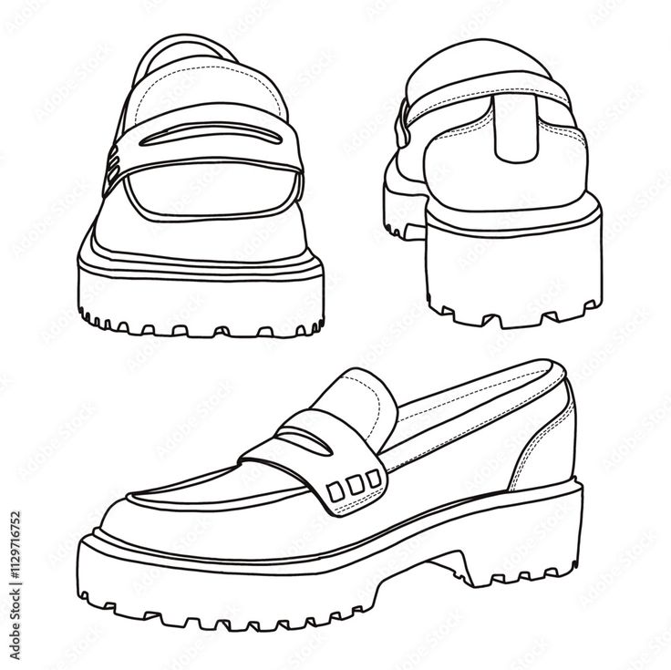 Women's Loafers Slip On Shoes Line art, Technical sketch hand drawing outline vector doodle various view isolated on white background for coloring page Technical Sketch, Vector Doodle, Line Art Design, Hand Drawing, Women's Loafers, Loafers For Women, Coloring Page, On Shoes, Slip On Shoes