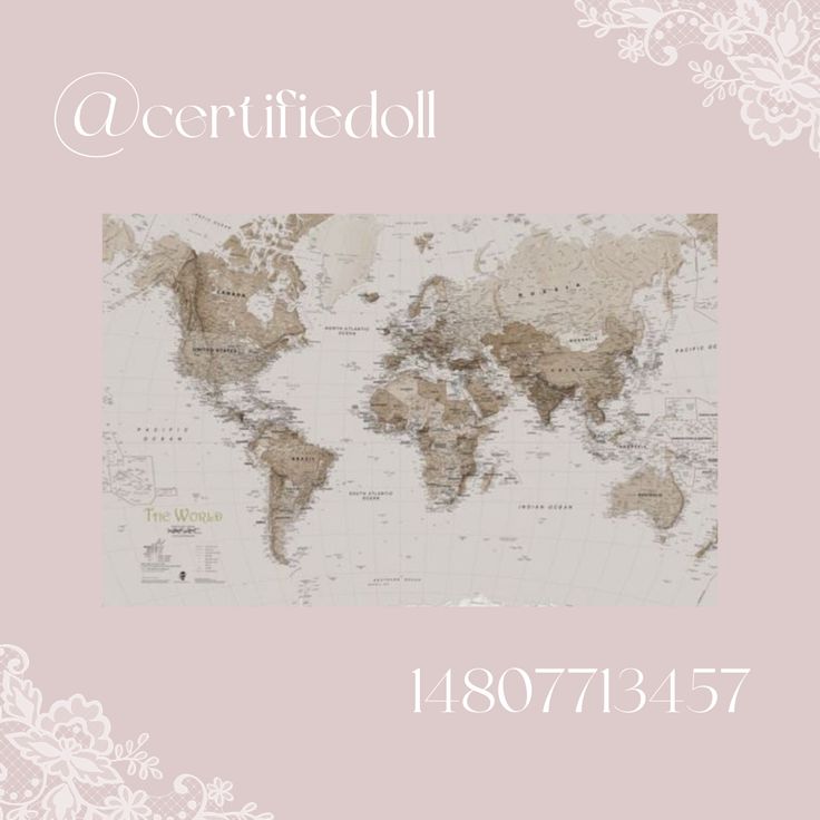 the world map is shown on a pink background with white flowers and scrolls around it