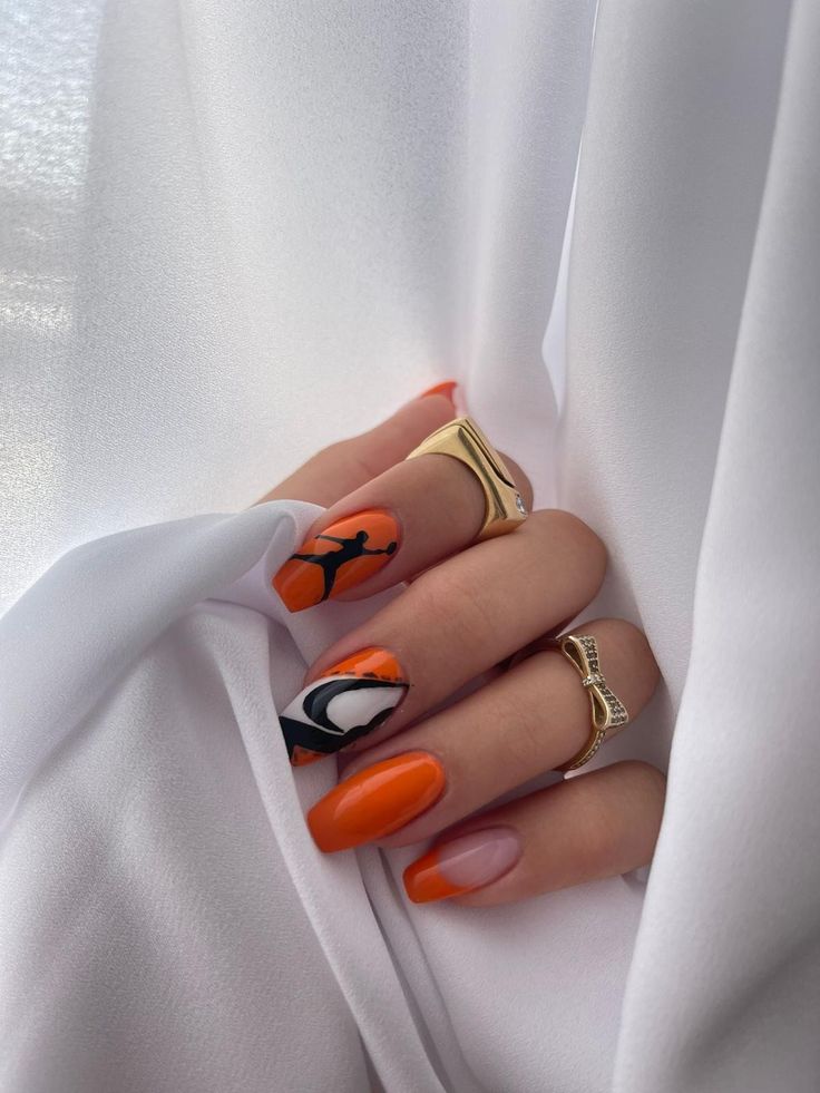 Orange nails with Jordan Nike design.
Gel polish. Acrylic nails. Jordan Nails, Orange Jordan, Long Press On Nails, Punk Nails, Nails Design, Nail Design, Press On Nails, Nail Designs, Jordan