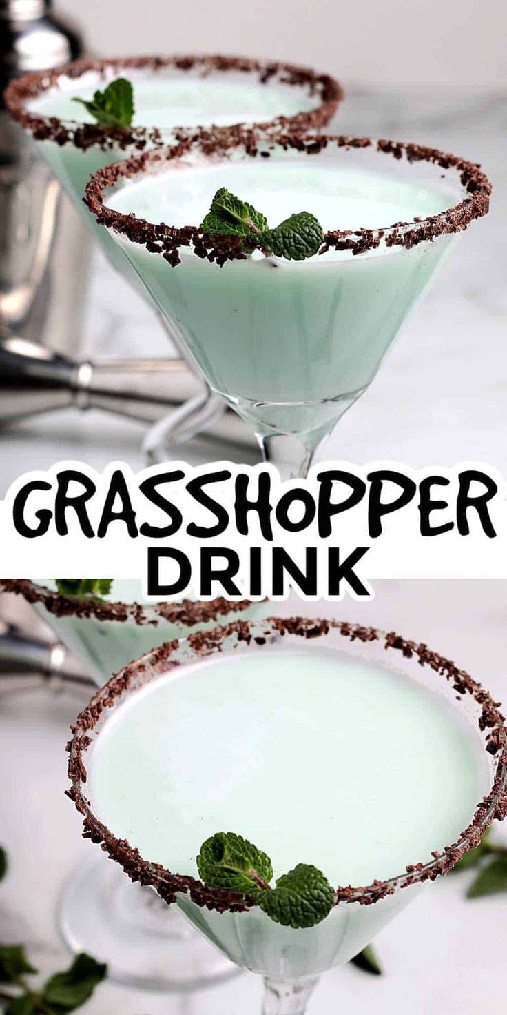 Flared glasses filled with a frothy green cocktail. Grasshopper Drink Recipe, Grasshopper Drink, Grasshopper Recipe, Dairy Free Creamer, Dairy Free Cream, Vegan Style, Mint Cookies, Mixed Drinks Recipes, Vegan Comfort Food