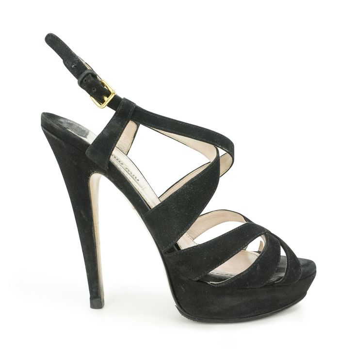 Miu Miu Strappy Heels - Women's 37 - Fashionably Yours Evening Suede Platform Heels, Suede Open Toe Evening Heels, Strappy Suede Sandals For Party, Open Toe Suede Heels For Evening, Suede Open Heel Evening Shoes, Evening Suede Open Toe Heels, Suede Open Toe Sandals For Cocktail, Cocktail Suede Open Toe Sandals, Strappy Suede Heels