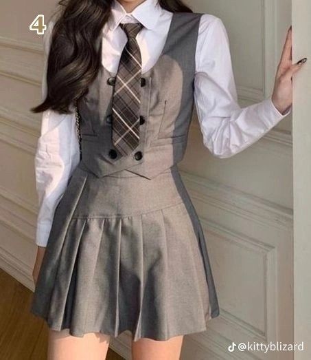 Korean Uniform School, School Uniform Fashion, School Uniform Outfits, Woman Suit Fashion, Uniform Fashion, Kpop Fashion Outfits, Teenage Fashion Outfits, Kpop Outfits, School Fashion