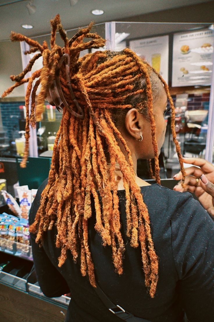 Ginger Locs With Blonde Highlights, Multi Color Locs, Orange Locs, Faux Locs Blonde, Locs Blonde, Ginger Locs, Locs Color, Loc Colors, Female Dreads