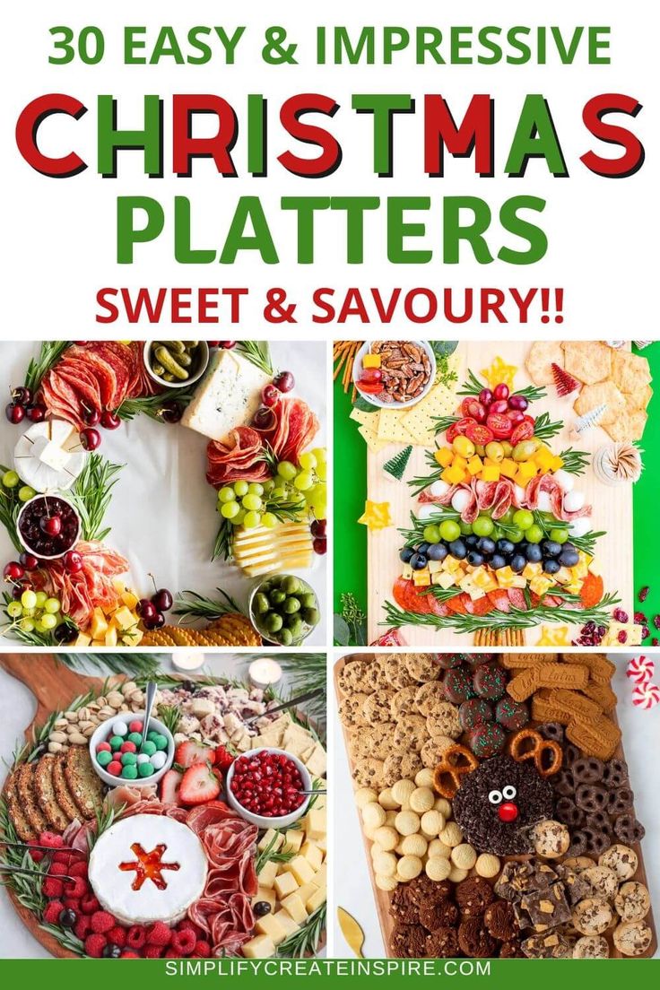 christmas platters with text overlay that reads 30 easy and impressive christmas platters