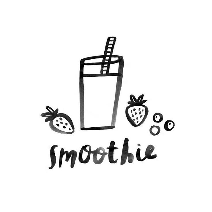 a black and white drawing of strawberries and a smoothie cup with the words smoothie on it