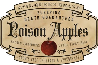 a wooden sign with an apple on the bottom and words below it that read, evil queen brand