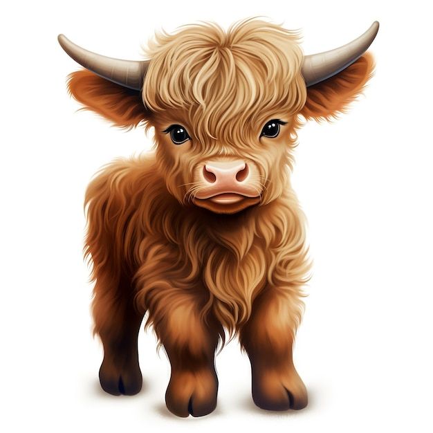 a brown cow with long horns standing in front of a white background