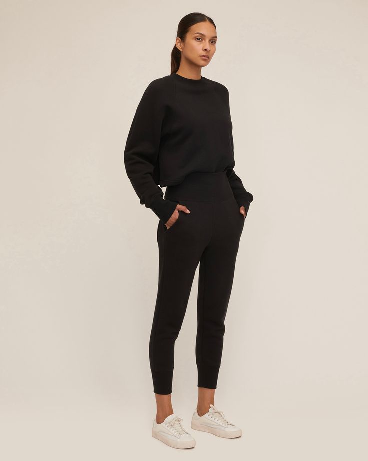 With its exaggerated high ribbed waistband, our So High Waisted Sweatpants is as flattering as you can get in lounge bottoms. Pair them with your favorite crop top or for an additional styling option, fold the extra high waist band down. High-waist fit Ribbed trim at waistband and hem Functional front slant pockets French Terry loop-back interior Inseam: 27” on size 2 100% Cotton Model is 5'10 and wearing a size S. This style runs true to size. We would recommend taking your regular size. Chic Cropped Ribbed Bottoms, High Waist Relaxed Fit Joggers With Ribbed Waistband, Athleisure Bottoms With Ribbed Cuffs For Fall, High Waist Joggers With Ribbed Waistband, Fall Athleisure Bottoms With Ribbed Cuffs, High Waist Fall Sweatpants With Ribbed Waistband, High-waist Fall Sweatpants With Ribbed Waistband, Elevated Casual Tapered Leg Bottoms With Ribbed Waistband, High Waist Sporty Joggers For Fall