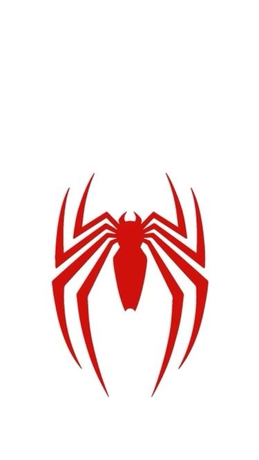 a red spider logo on a white background