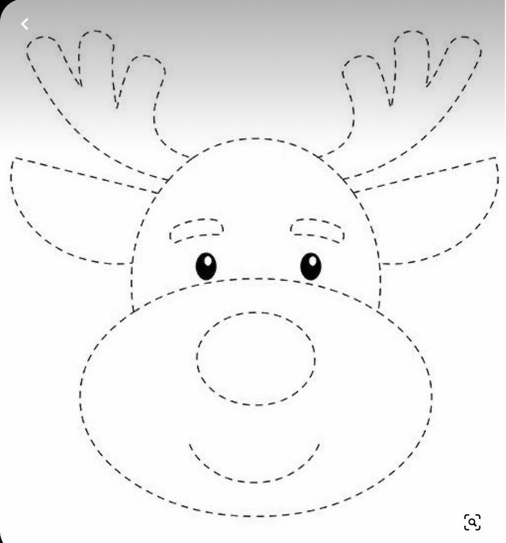 the outline of a reindeer's head is shown in black and white, with dotted lines