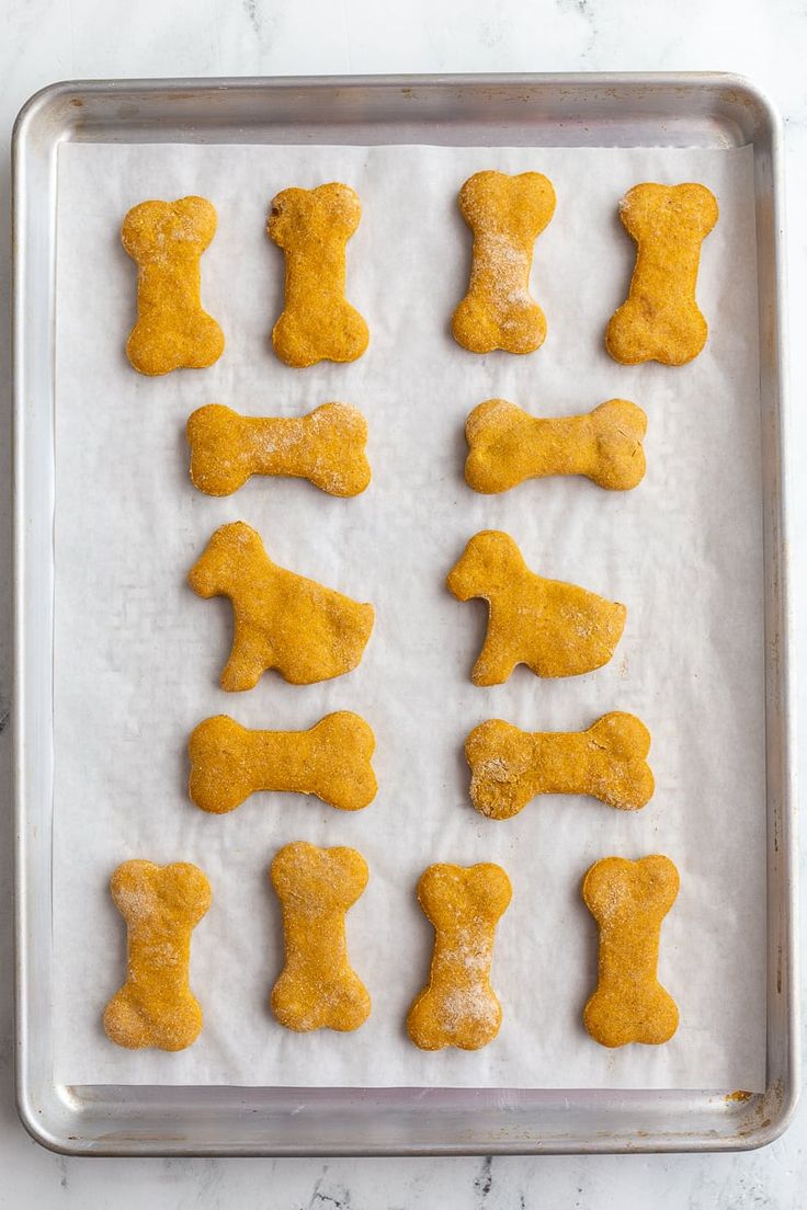 dog treats on a baking sheet ready to be baked in the oven or used as an appetizer