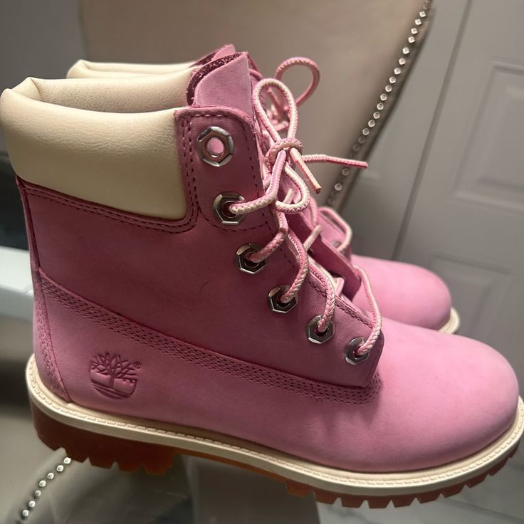 Light Pink Timberland Boots Never Worn, Amazing Condition, Size 4. I Wear A Women’s 7 & Big Kids 5.5 These Fit Perfect Pink Boots For Outdoor Fall Activities, Pink Waterproof Winter Boots With Round Toe, Pink Waterproof Boots With Round Toe For Outdoor, Pink Round Toe Waterproof Boots For Outdoor, Trendy Pink Boots For Outdoor, Trendy Pink Outdoor Boots, Casual Pink Boots With Reinforced Heel, Pink High Ankle Boots With Reinforced Heel, Casual Pink Waterproof Boots