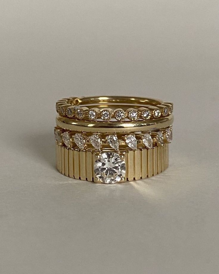 Inspired by Jennie's mother's vintage pleated ring, the Solis collection represents energy and strength. Our Solis Ring features a round brilliant diamond is prong set in a 14k solid gold ribbed band. 14k solid gold—always Non-hollow Average weight: 6.9g Band width: 6.8mm (front), 3.6mm (back) Diamond 4 C's: 1cw, Round Brilliant, VS2, G/H, Excellent Cut Custom sizing is available. Custom sized pieces are final sale. This piece cannot be resized. Our natural ring is made to order. Please allow at Ribbed Ring, Rib Ring, Vintage Inspired Engagement Rings, Solid Gold Band, Dope Jewelry, Classy Jewelry, Jewelry Lookbook, Eternity Ring Diamond, Pretty Rings