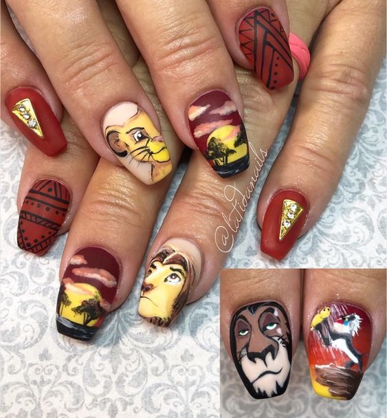 [UPDATED] 150 Best Disney Nails Disney Nail Design, Lion King Nails, Lion Nails, Disney Themed Nails, White Short Nails, Disney Princess Nails, Disney Nail Designs, Disney Acrylic Nails, Dragon Nails