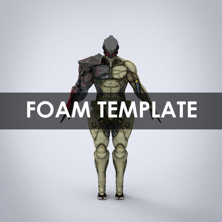 a stylized image of a man in armor with the words foam template on it's chest