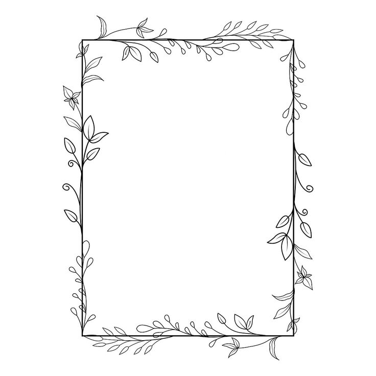 a square frame with leaves and vines on it, drawn in black ink by hand