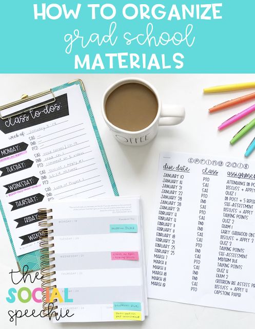 a cup of coffee next to a notebook with the title how to organize grade school materials