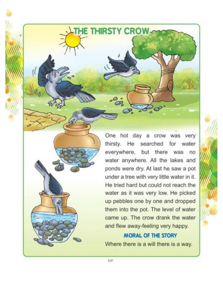 the first crow story is shown in this children's book, which features pictures of birds