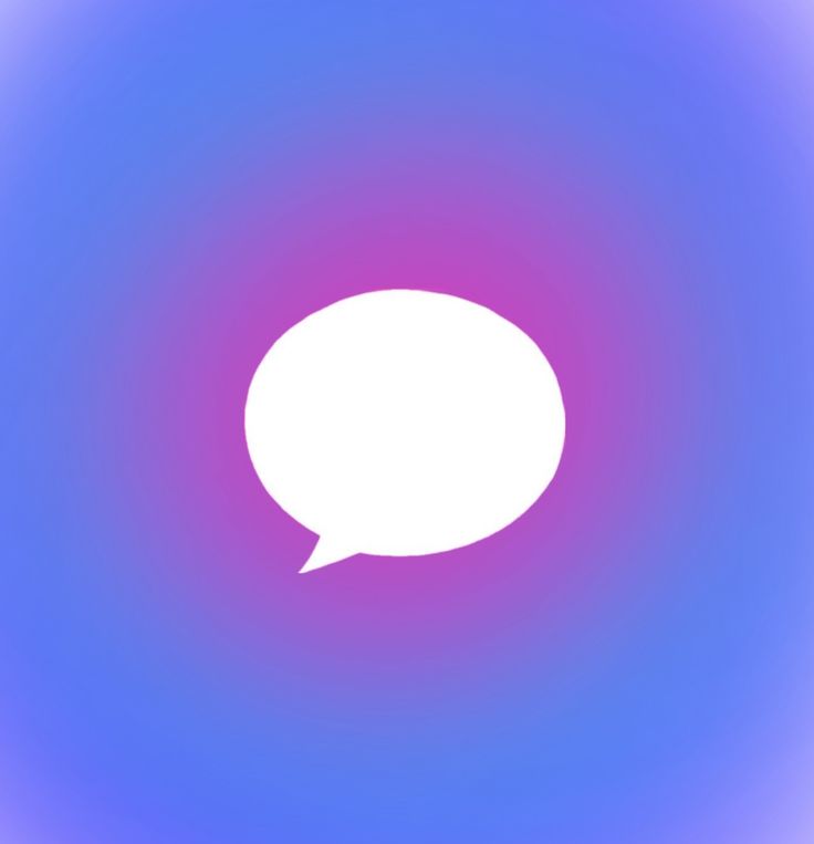 a white speech bubble on a purple and blue background