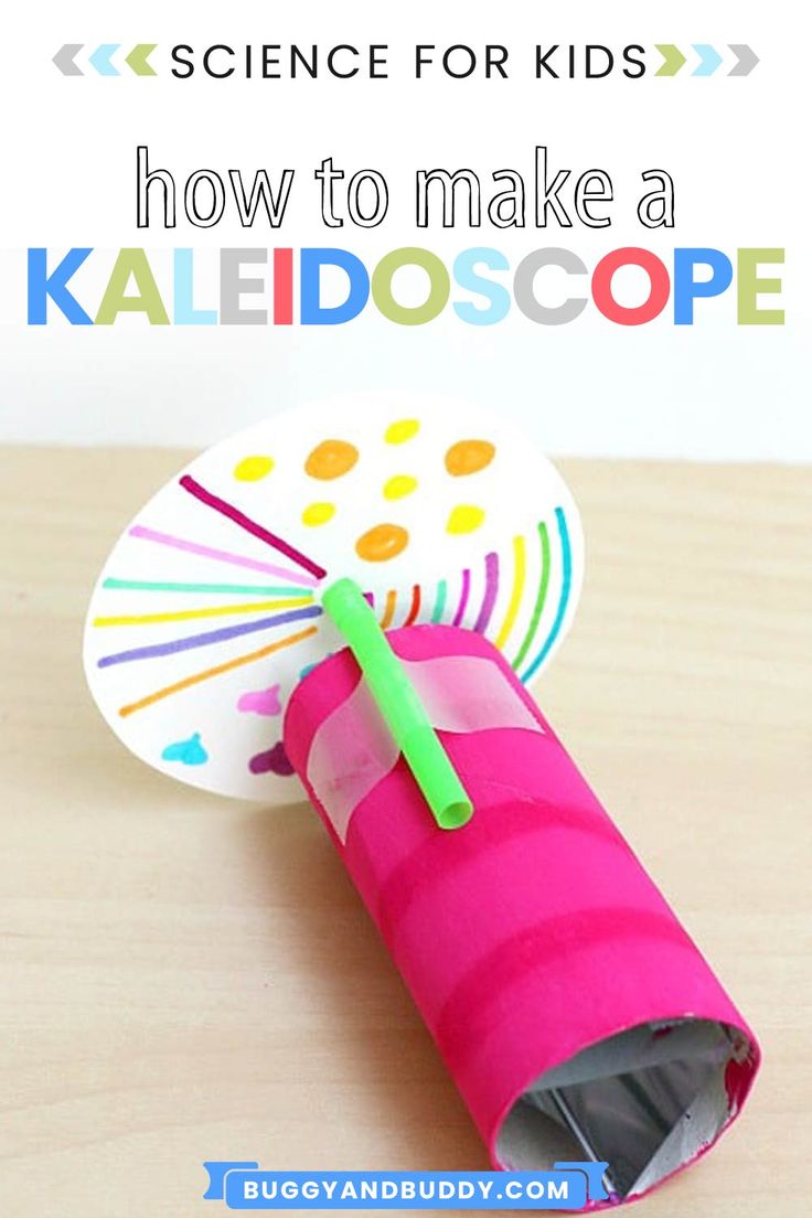 a paper plate with a pink tube on it and the words science for kids how to make a kaleidoscope