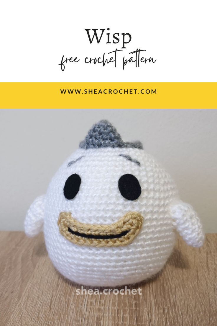 a crocheted white stuffed animal with a smile on it's face and the words, wish free crochet pattern