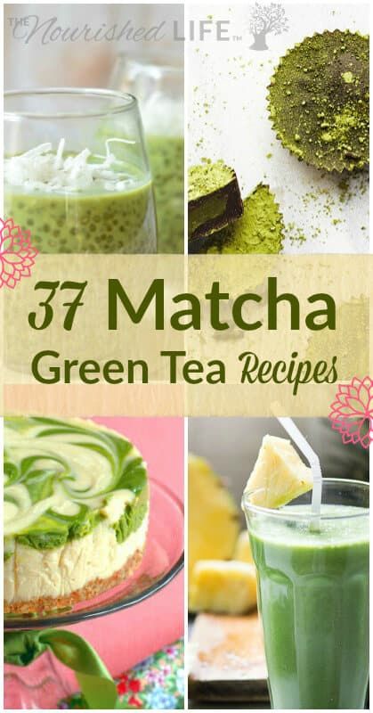 matcha green tea recipe collage with images in the middle and on the bottom