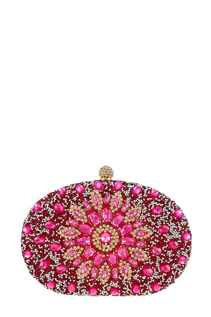 Shine bright like a diamond with this magnificent fuchsia clutch bedazzled in stunning rhinestones and translucent crystals. This luxurious essential is sure to become your go-to evening elegance. Pink Full Rhinestone Crystals 8"(L) x 2.5"(W) x 6"(H) Swavorski Diamond Encrusted Pink Crystal Evening Handbags, Luxury Pink Hand Embellished Bags, Luxury Bedazzled Crystal Embellishments, Crystal Clutch With Rhinestones For Party, Glamorous Crystal Clutch For Prom, Glamorous Crystal Evening Bag For Prom, Pink Crystal Embellished Evening Bag For Formal Events, Pink Crystal Embellished Evening Bag For Formal Occasions, Formal Embellished Pink Clutch