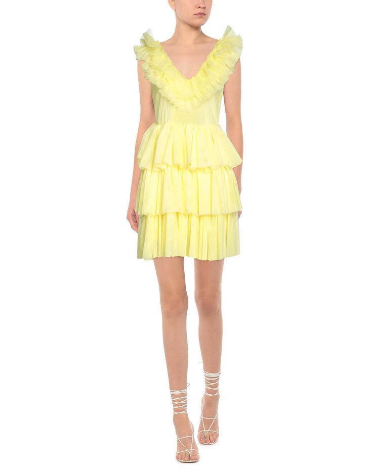 mesh fabric, ruffles, solid color, deep neckline, sleeveless, fully lined, no pockets, trapeze style , Color: Yellow , Size: ONESIZE Deep Neckline, Mesh Fabric, Ruffles, Peplum Top, New Fashion, Sustainable Fashion, Clothing And Shoes, Short Dresses, Solid Color