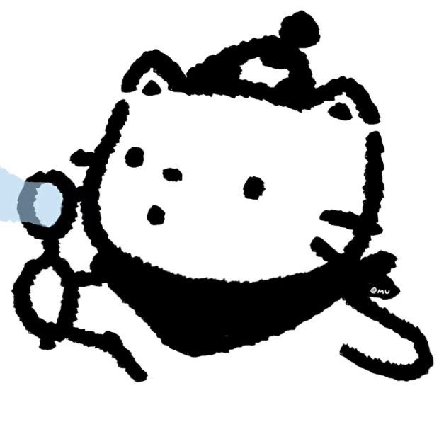 a black and white drawing of a hello kitty