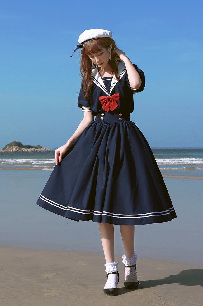 Sailor Outfit, Diesel Punk, Op Dress, Shirt Dress Summer, Japanese Dress, Sailor Dress, Kawaii Fashion Outfits, Sailor Collar, فستان سهرة