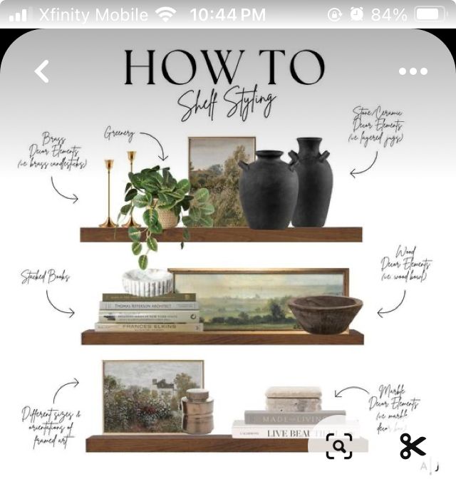 a shelf with pictures and vases on top of it, labeled how to sell stuff