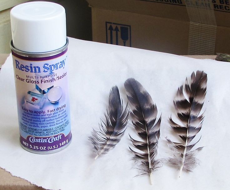 some feathers are sitting on top of a piece of paper next to a spray bottle