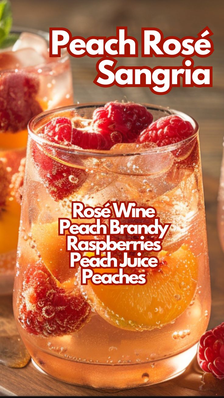 the cover of peach rose sangria with raspberries and oranges in it