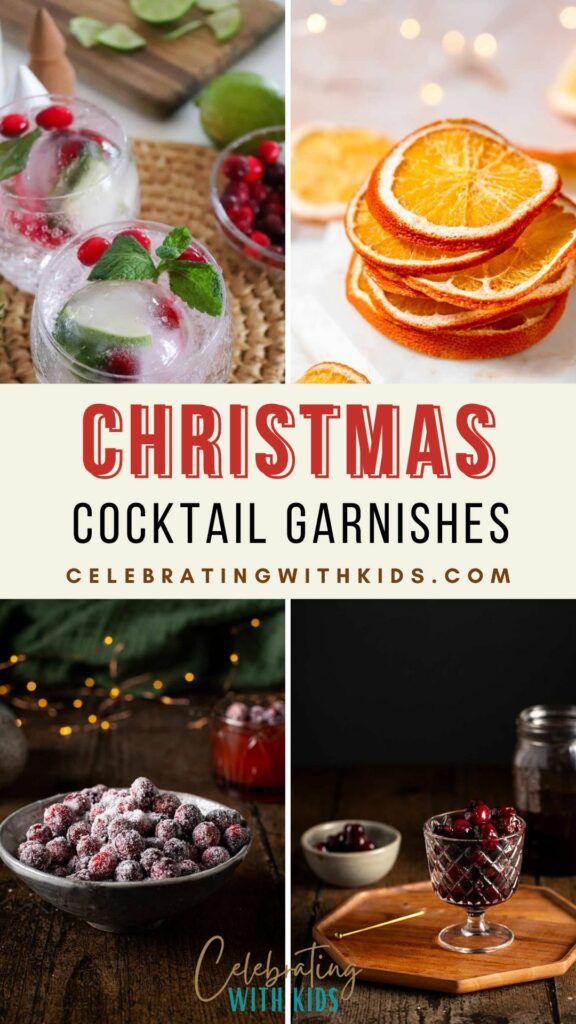 christmas cocktail garnishes with oranges and cranberries on the side