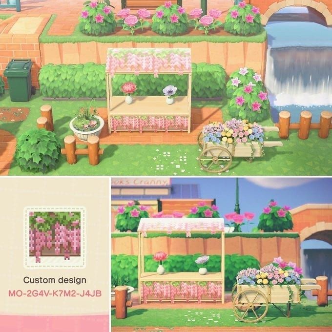 an animal crossing game is shown with flowers and plants in the foreground, and on the right