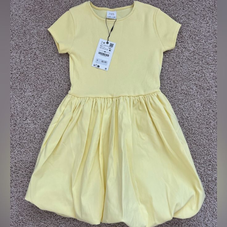 Zara, Girl’s Size 10, Yellow, New With Tags Spring Stretch Dresses For Playwear, Spring Cotton Stretch Twirl Dress, Casual Cotton Twirl Dress For Playwear, Spring Short Sleeve Twirl Dress For Playwear, Summer Casual Stretch Twirl Dress, Casual Cotton Twirl Dress With Short Sleeves, Casual Stretch Twirl Dress For Summer, Casual Stretch Twirl Summer Dress, Casual Fitted Twirl Dress For Spring