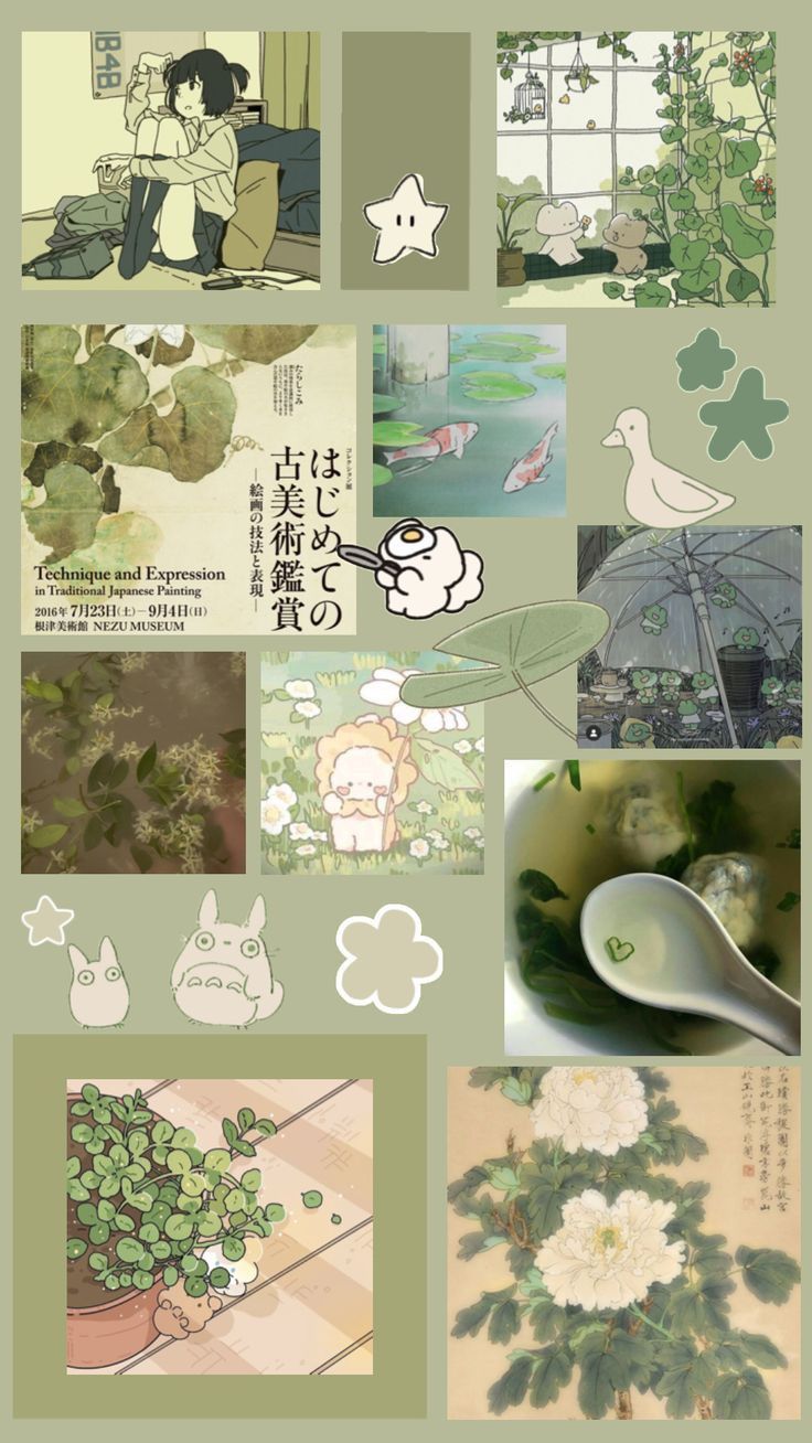 an image of many different pictures in green and white