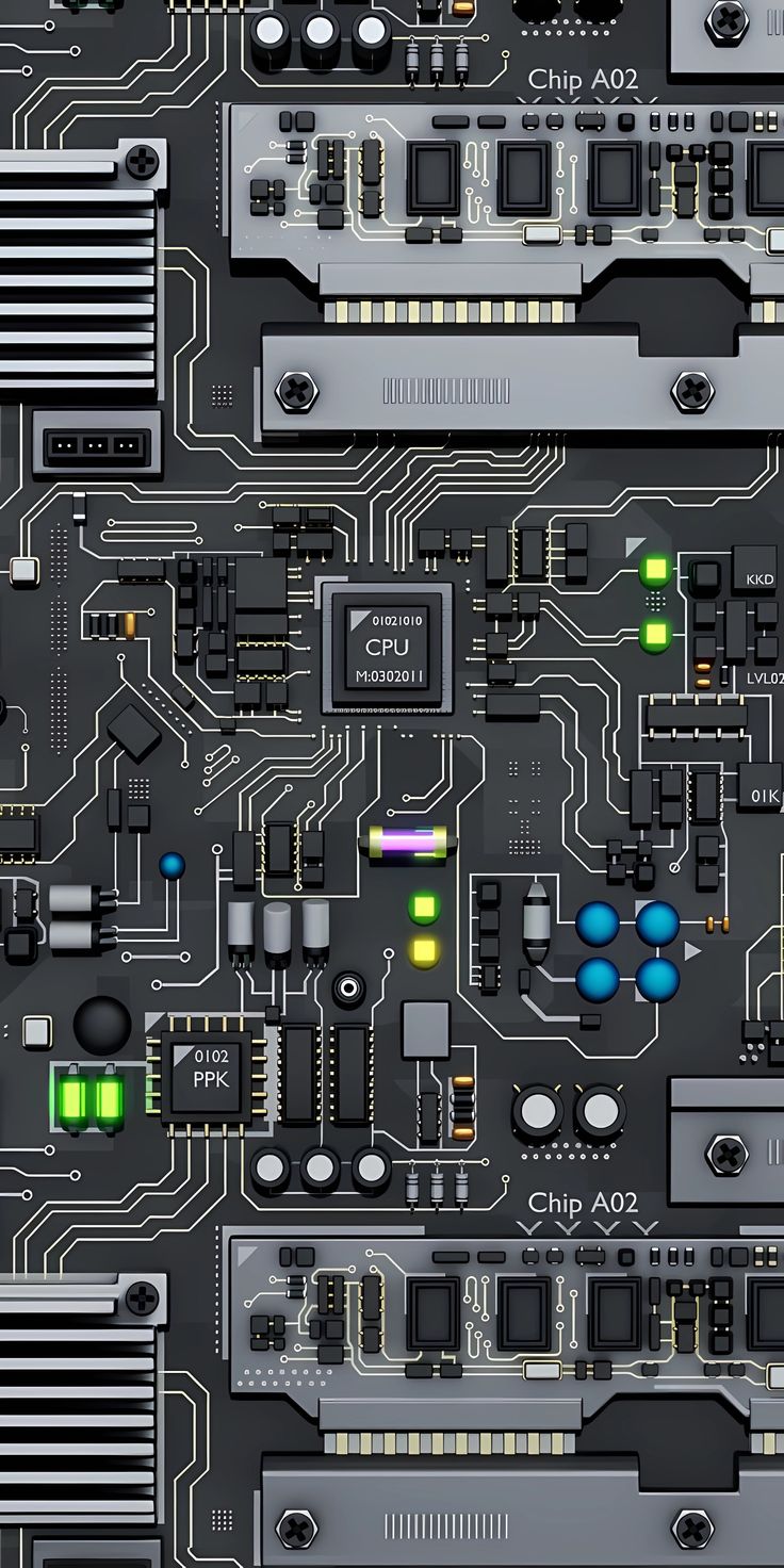 an electronic board with many different types of electronics and components on the back side, including wires