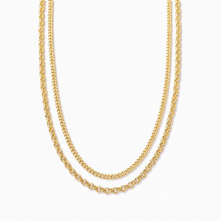 Everyday Layered Link Chain Necklace, Multi-strand Gold Chain Necklace For Layering, Dainty Double Chain Link Necklace, Everyday Multi-strand Double Chain Necklace, Everyday Long Chain Layered Necklace, Layering Cable Chain Link Necklace, Dainty Multi-strand Gold Chain Necklace, Gold Plated Multi-strand Double Chain Necklace, Layering Cable Chain Necklace