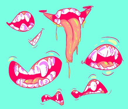 an image of cartoon mouths and teeth on a blue background