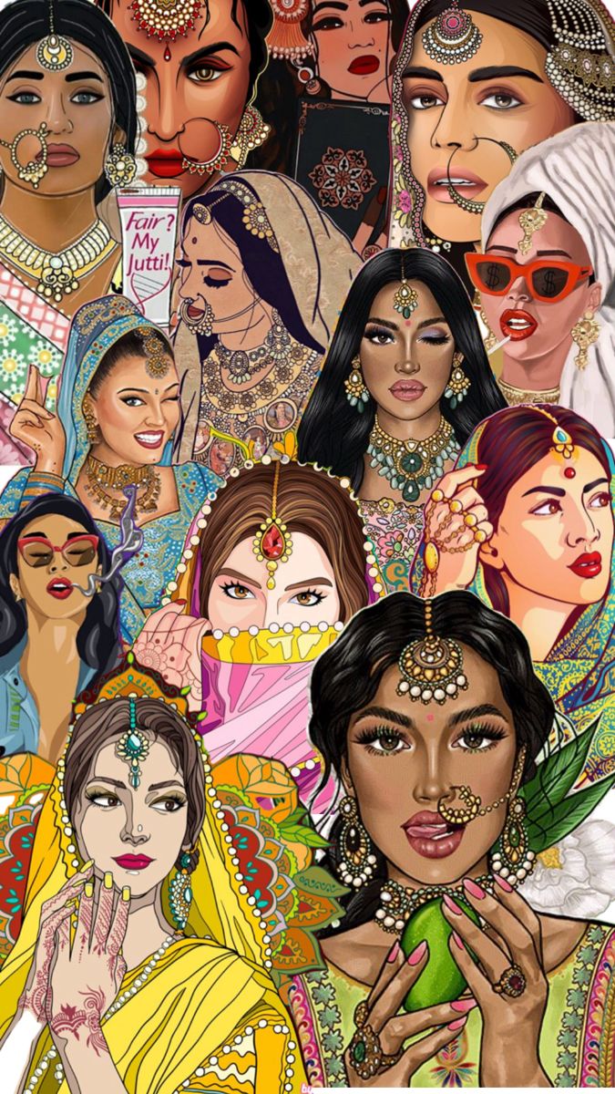 #womanempower #multiculturalism Diversity Painting, Indian Aesthetic Wallpaper, Women Diversity, South Asian Aesthetic, South Asian Art, Dress Illustration, Mandala Art Lesson, Digital Portrait Art, Eclectic Art